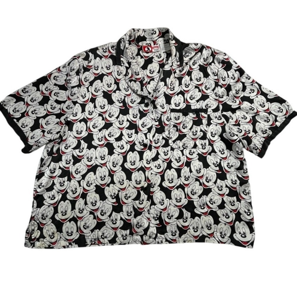 Vintage Mickey Inc Disney 100% Silk Mickey Mouse Face Print Shirt Medium
